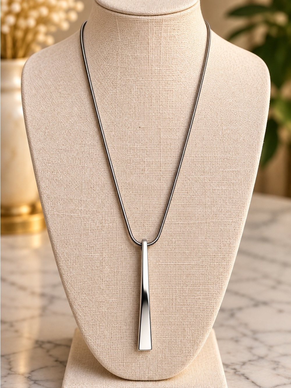 Source Unknown Polished Silver Tapered Bar Necklace